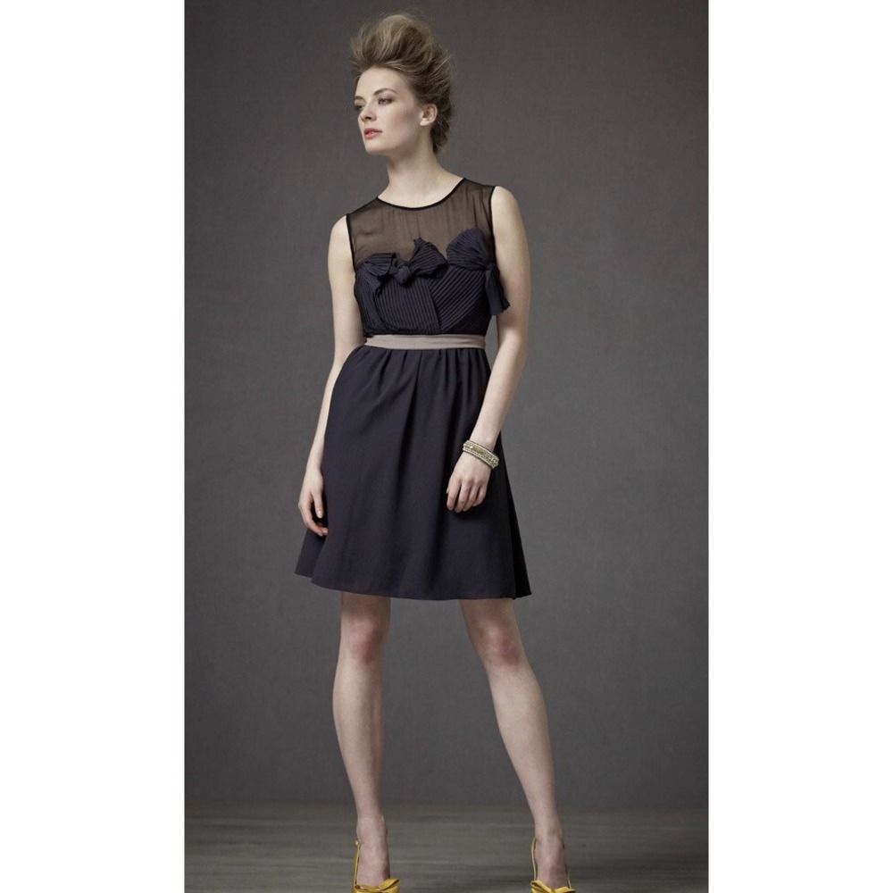 Anthropologie BHLDN Hitherto Black Sheer Silk Blend Bow Dress 4